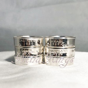 90%  Silver State Quarter Ring, Silver Coin Ring, Silver Handmade Quarter Ring, Promise Ring  Including 50 States rings  6mm width.
