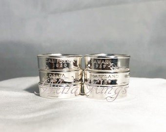 90%  Silver State Quarter Ring, Silver Coin Ring, Silver Handmade Quarter Ring, Promise Ring  Including 50 States rings  6mm width.