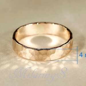Pierścionek z młotkowanego złota 14k. Młotkowane obrączki do cygar (3-8 mm) 4mm thick