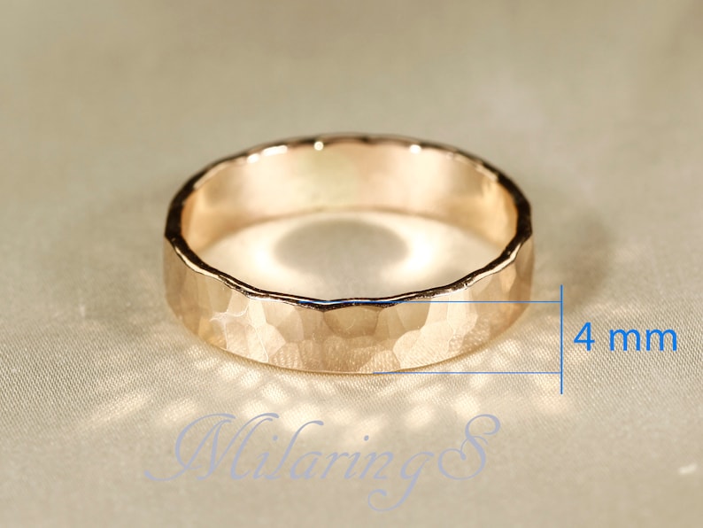 Pierścionek z młotkowanego złota 14k. Młotkowane obrączki do cygar (3-8 mm) 4mm thick