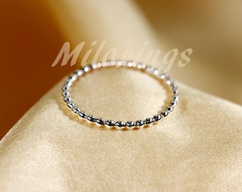 Anillo de cuentas completas de 1,5 mm, anillo de cuentas apilables de plata esterlina.
