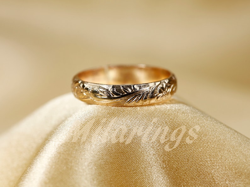 107801 14k Gold Texture ring, 4mm width image 3