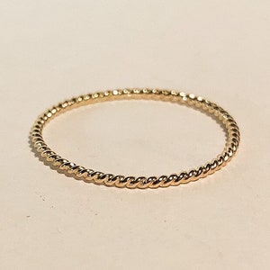 14K Gold Filled Twist Ring: 1mm Stackable Band