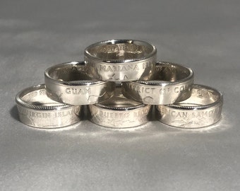 6 Territoires des États-Unis 90% Silver quarter coin ring, Quarter ring, Coin Ring, Territoires ring, Silver coin, 6 mm de largeur.