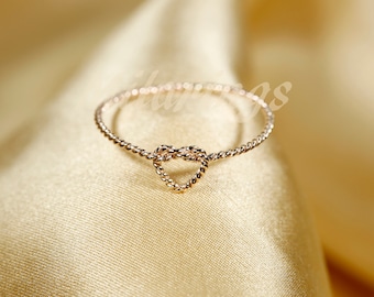 Heart Knot --TWIST     Yellow gold filled twist heart knot  ring,   Silver ,   Rose