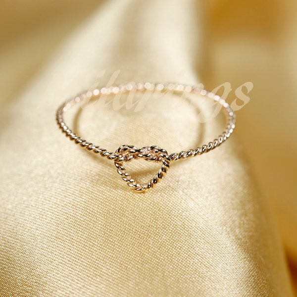 Heart Knot --TWIST     Yellow gold filled twist heart knot  ring,   Silver ,   Rose