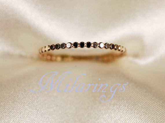 14K Solid Yellow Gold Flat Bead Stackable Ring (1.3mm)