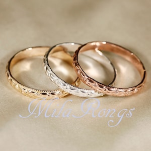 Anello texture riempito in oro 14k, anello in argento, anello riempito in oro rosa larghezza 2,8 mm ZP118 3 Color 3 rings