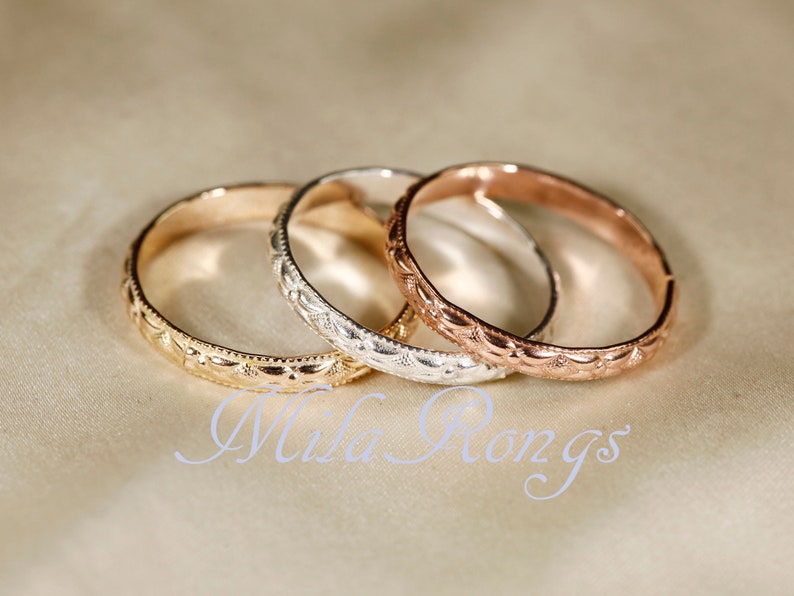 Anello texture riempito in oro 14k, anello in argento, anello riempito in oro rosa larghezza 2,8 mm ZP118 3 Color 3 rings