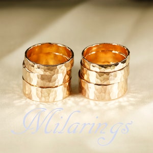 Pierścionek z młotkowanego złota 14k. Młotkowane obrączki do cygar (3-8 mm) zdjęcie 2