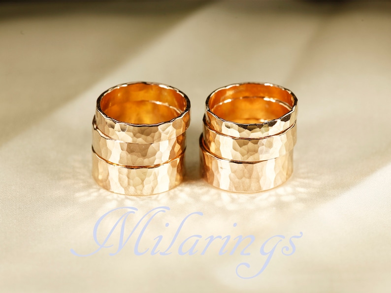 Pierścionek z młotkowanego złota 14k. Młotkowane obrączki do cygar (3-8 mm) zdjęcie 2