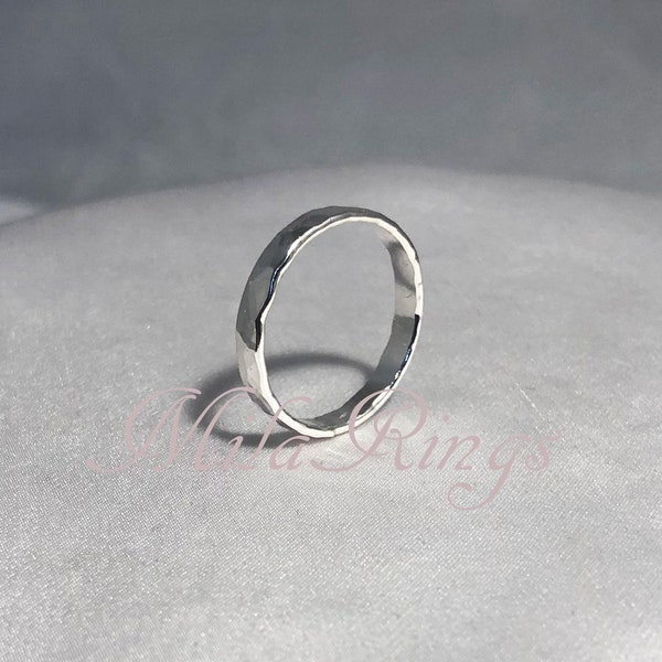 3mm     925  Sterling silver hammered ring,