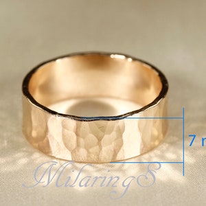 Pierścionek z młotkowanego złota 14k. Młotkowane obrączki do cygar (3-8 mm) 7mm thick