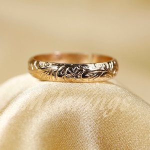 107801 14k Gold Texture ring, 4mm width image 1