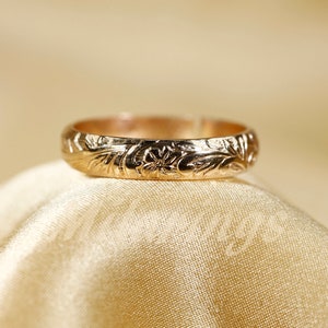14k Gold Filled Floral Ring - Vintage Style Band, Can be Worn Everyday 4mm