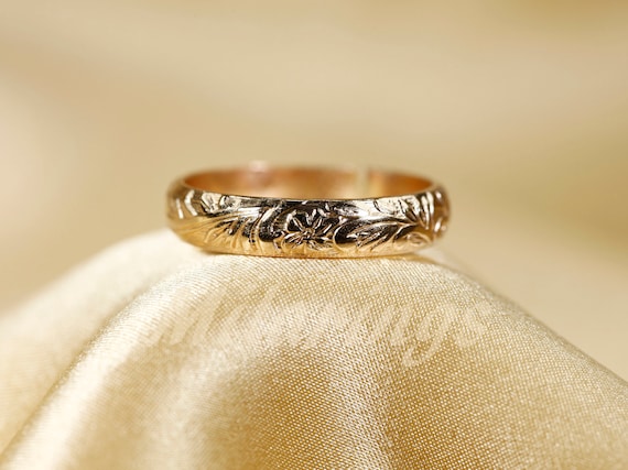 107801 14k Gold Texture Ring, 4mm Width - Etsy