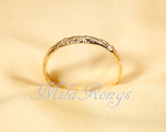 C600123 Anillo de oro macizo de 14 k, anillo martillado, 2,3 mm