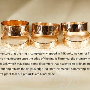 Pierścionek z młotkowanego złota 14k. Młotkowane obrączki do cygar (3-8 mm) zdjęcie 3