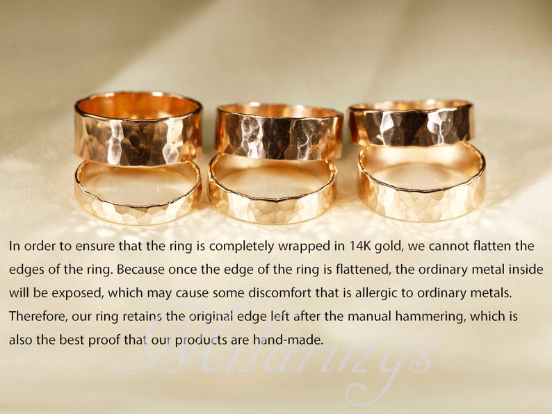 Pierścionek z młotkowanego złota 14k. Młotkowane obrączki do cygar (3-8 mm) zdjęcie 3
