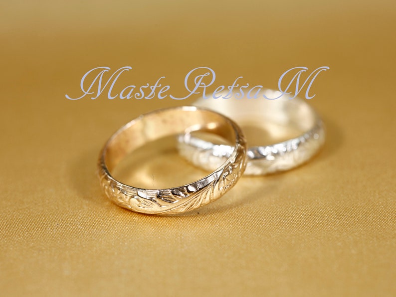 107801 14k Gold Texture ring, 4mm width image 4