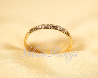 C600102 Anillo de oro macizo de 14 k, anillo martillado, 2,6 mm