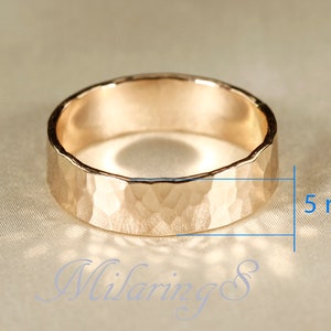 Pierścionek z młotkowanego złota 14k. Młotkowane obrączki do cygar (3-8 mm) 5mm thick