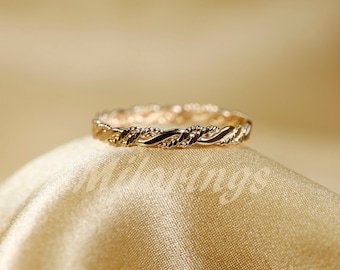 TWIST--6 Bague texture remplie d’or 14 carats, bague argentée, bague remplie d’or rose largeur 2,3 mm