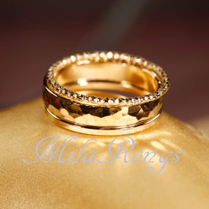 14K Gold Filled Ring Set: Hammered, Sparkle & Smooth - No-9