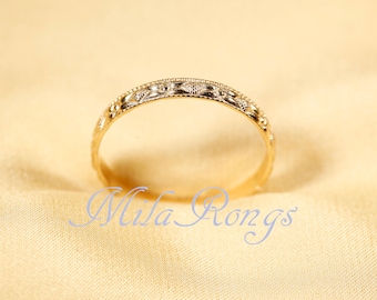 C600118 Anillo de oro macizo de 14 k, anillo martillado, 3,0 mm