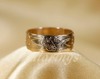 107807/102107  14k Gold filled Super Wide pattern ring,    Silver ring    7.7mm width