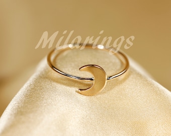 S-Moon ring      Yellow gold filled moon  ring,   Silver,  Rose.