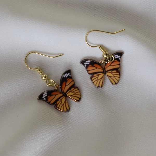 Monarch Butterfly Earrings,  Butterfly jewelry, Butterfly Earrings, 14k Gold plated hooks, Gold