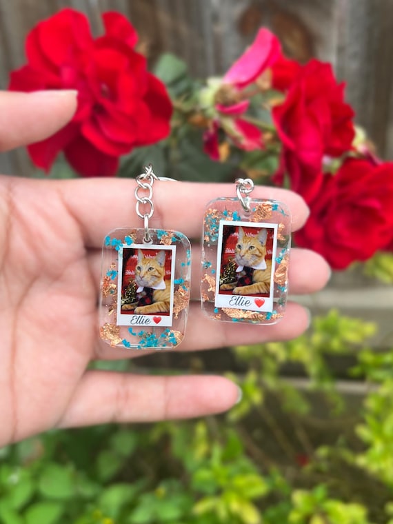 Personalized Gift Photo Keychain - Dried flowers - Pet memorial - Handmade Keepsake - Anniversary Gift, gifts for her, Wedding gift -For her
