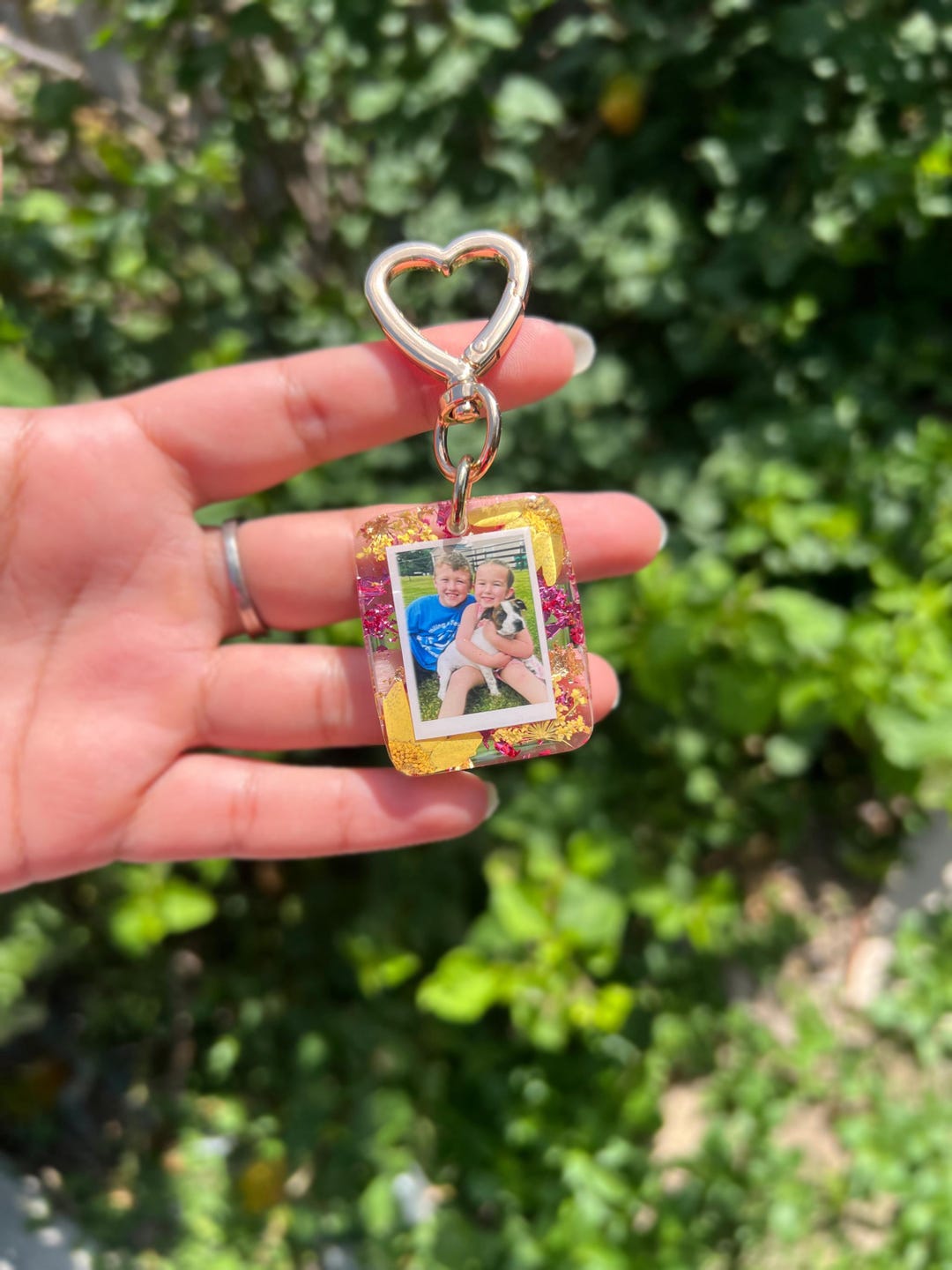 Personalized Photo Gold Keychain -customize W/your Photo, Resin Picture ...