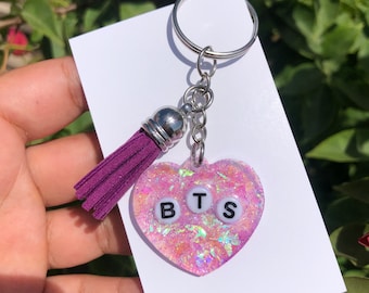 BTS Letter M Resin Keychain Keyring Handmade Glitter Purple Candy Sprinkles