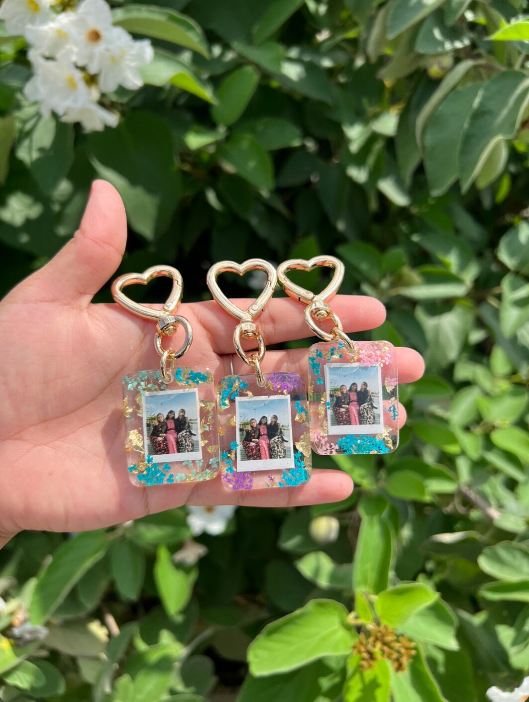 Personalized Photo Gold Keychain, Customize W/Your Photo,  Resin Photo Keychain, Personalized, Anniversary Gift, Photo Keychains, Pets