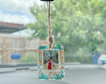 Personalized Photo Car Mirror Accessory -Customize w/Your Photo,  Resin Anniversary Gift, Picture keepsake, Pets, Memorial gift, For her