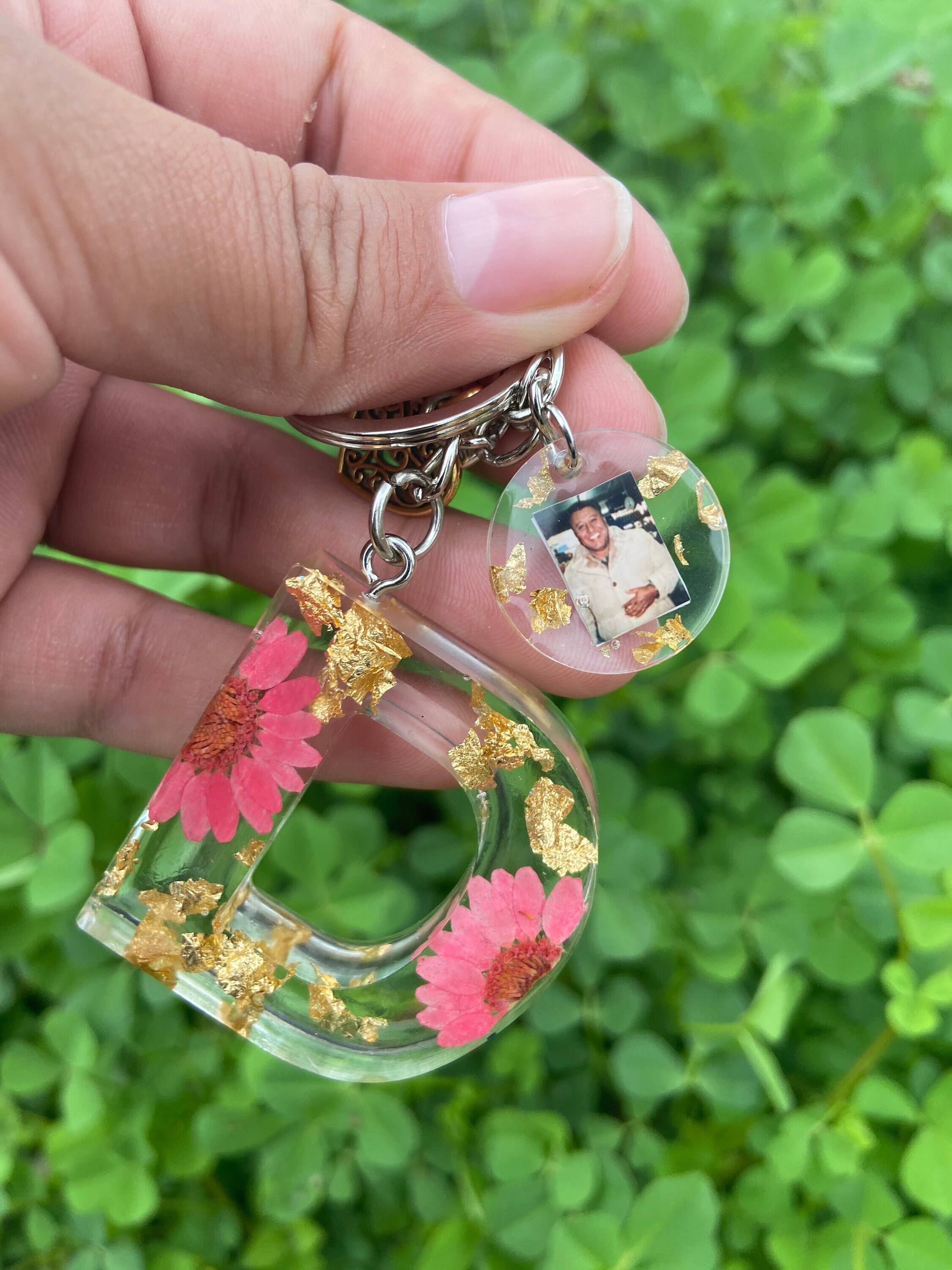 Real Flower Resin Handmade Initial Keychain with a Photo Etsy