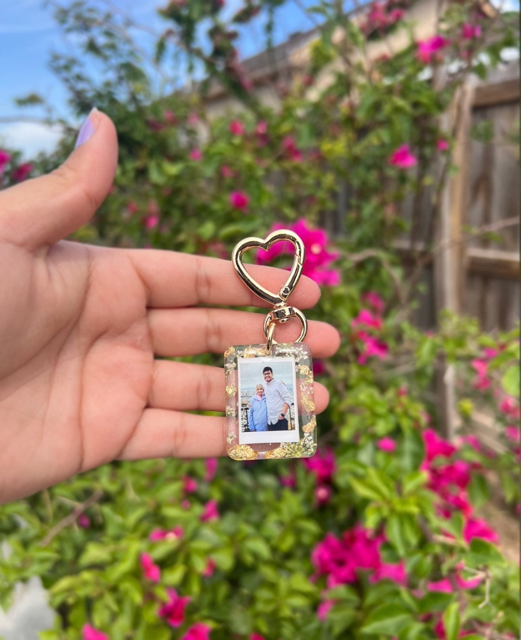 Personalized Photo Gold Keychain, Customize W/Your Photo,  Resin Photo Keychain, Personalized, Anniversary Gift, Photo Keychains, Pets