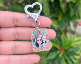 Personalized Photo Mini Heart Keychain, Resin Keychain with Dried flowers, Gift for Him Her, Anniversary/ Birthday, Memorial, Pet Keepsake
