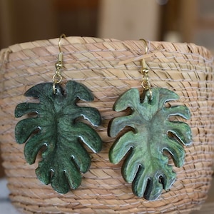 Modern Monstera Handmade Resin Leaf Earrings | Tropical/Summer Earrings | Handmade Jewelry  | Epoxy Resin Earrings