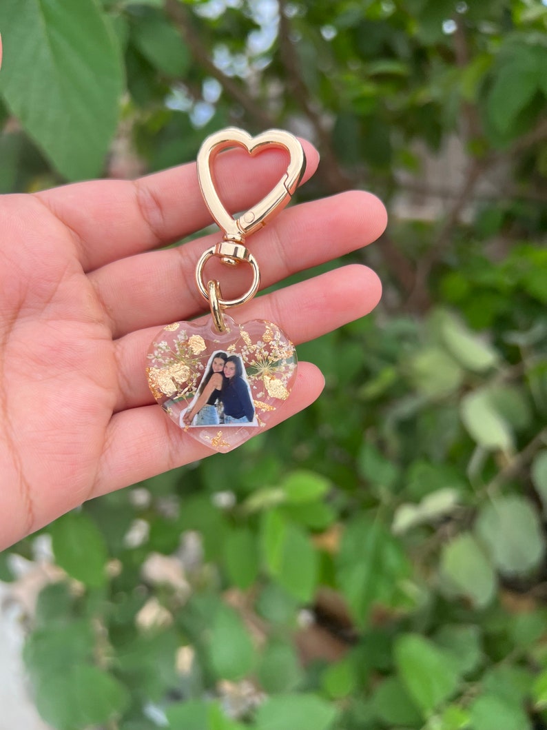 Decorated Keychains Personalized Photo Gold Heart Keychain -customize W/your Photo, Resin ...