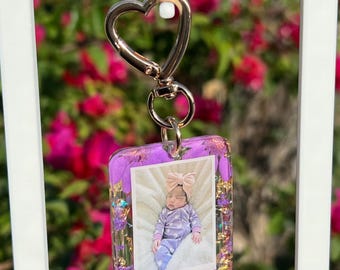 Personalized Gift Photo Keychain - Picture keepsake, Anniversary Gift, Memorial - Pets - Christmas stockings - Flowers  - For her
