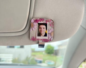 Personalized Photo Car Visor Clip, Resin Photo Car Accessory, Sun Visor Picture, Custom Car Decor, Dried Flowers - Birthday Gift - For her