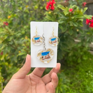 Bad Bunny Bundle- YHLQMDLG Earrings, bad bunny heart keychain and 5 mystery stickers