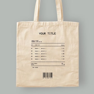 Custom Playlist Receipt Vintage Tote Bag | Reusable Shopping Bag, Canvas Bag, Vintage Aesthetic, Bookbag, Subtle Merch