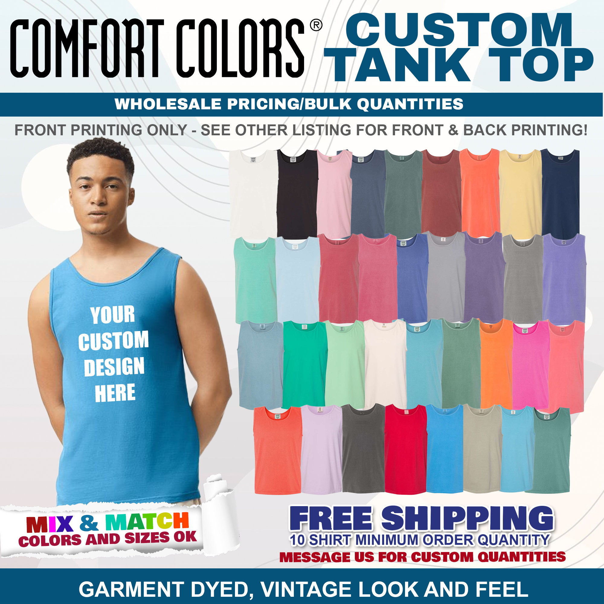 Screen Printed Comfort Colors WHOLESALE Tank Tops, Custom Tank
