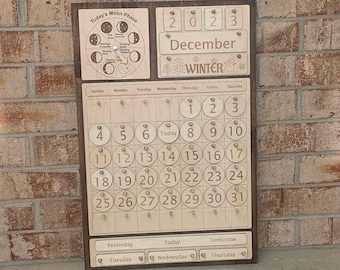 Calendario de madera de fase lunar de 16 "x 24" / Calendario perpetuo / Calendario de casa / Calendario Montessori / Homeschool / Hecho a mano / Herramienta de aprendizaje
