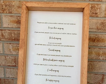 Be Kind Anyway Sign | House Wood Sign | Mother Teresa Sign | Farmhouse Decor | Home Décor | Engraved Sign | Handmade