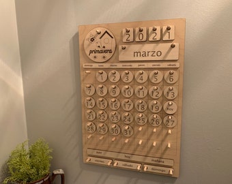 Spanish Natural Wooden Calendar | Perpetual Calendar | Home Calendar | Montessori Calendar | Homeschool | Handmade | Learning Tool
